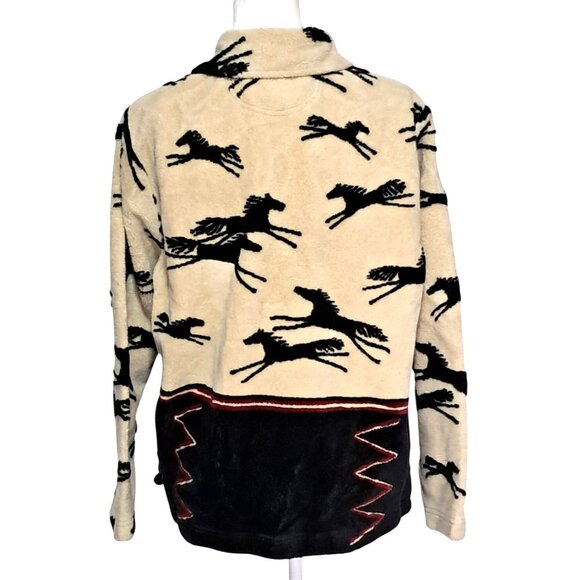 Vintage Horse Print Fleece Jacket Womens Size L by Tsunami Aztec Southwestern - Picture 8 of 13